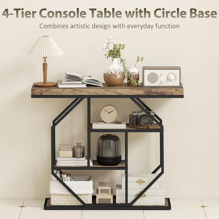 4-Tier Industrial Console Table - Rustic Brown