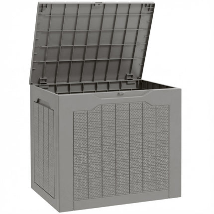 93L Plastic Garden Storage Box, Outdoor Storage Box with Handles, Waterproof Outdoor Storage Container, Khaki