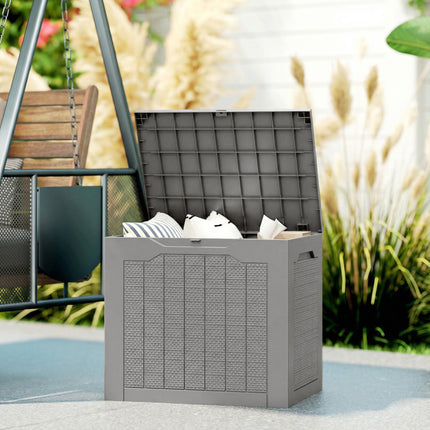 93L Plastic Garden Storage Box, Outdoor Storage Box with Handles, Waterproof Outdoor Storage Container, Khaki