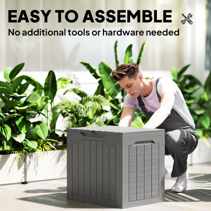 93L Plastic Garden Storage Box, Outdoor Storage Box with Handles, Waterproof Outdoor Storage Container, Khaki