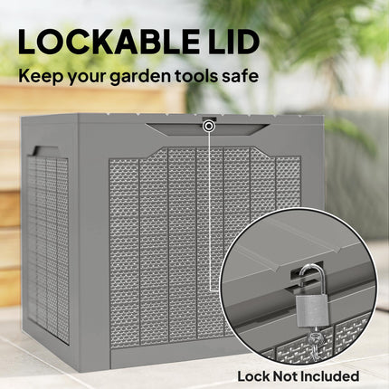 93L Plastic Garden Storage Box, Outdoor Storage Box with Handles, Waterproof Outdoor Storage Container, Khaki