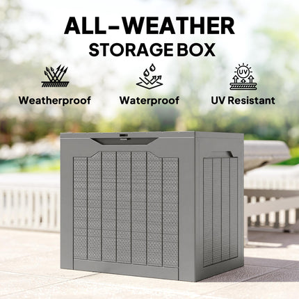 93L Plastic Garden Storage Box, Outdoor Storage Box with Handles, Waterproof Outdoor Storage Container, Khaki