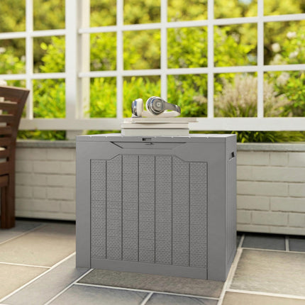 93L Plastic Garden Storage Box, Outdoor Storage Box with Handles, Waterproof Outdoor Storage Container, Khaki