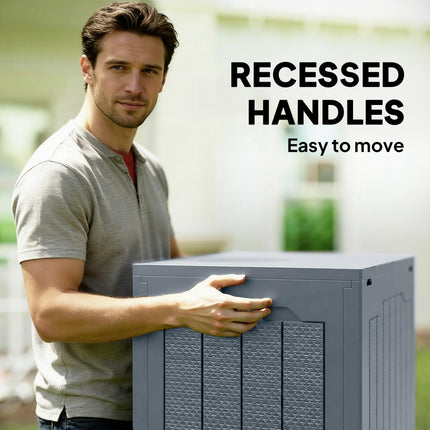 Outsunny 93L Plastic Garden Storage Box, Outdoor Storage Box with Handles, Waterproof Outdoor Storage Container, Light Grey