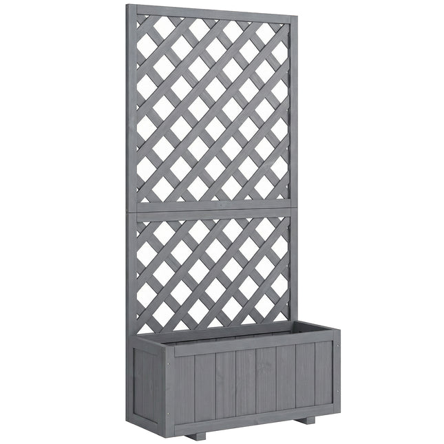 Outsunny Wood Planter with Trellis for Climbing Plants, Raised Bed, Planter Box with Drainage Holes to Grow Herbs Flowers, Grey