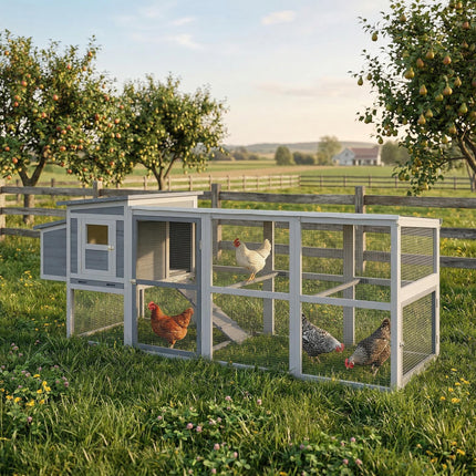Large Chicken Coop, Wooden Hen House with Covered Run, Nesting Box, Pull-Out Tray, Opening Asphalt Roof
