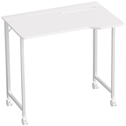 Small Folding Desk, with Wheels - White Wood-Effect