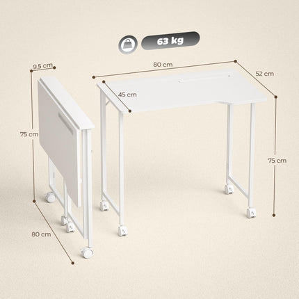 Small Folding Desk, with Wheels - White Wood-Effect