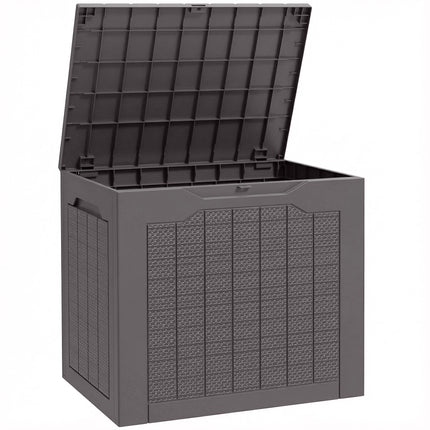 93L Plastic Garden Storage Box, Outdoor Storage Box with Handles, Waterproof Outdoor Storage Container, Brown