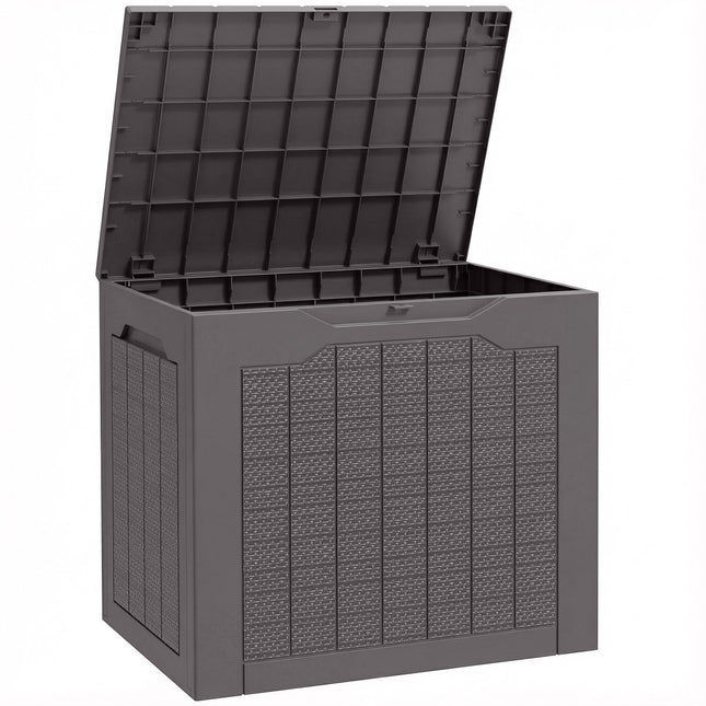 93L Plastic Garden Storage Box, Outdoor Storage Box with Handles, Waterproof Outdoor Storage Container, Brown