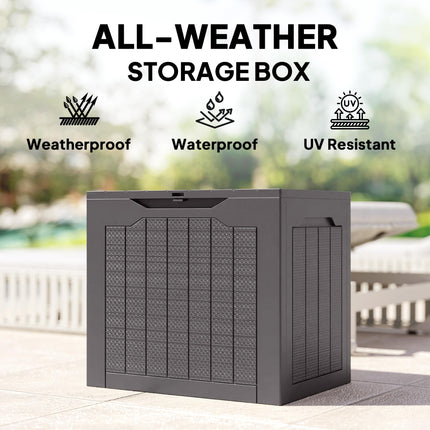 93L Plastic Garden Storage Box, Outdoor Storage Box with Handles, Waterproof Outdoor Storage Container, Brown
