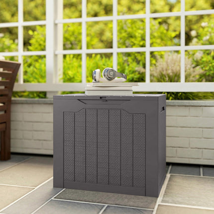 93L Plastic Garden Storage Box, Outdoor Storage Box with Handles, Waterproof Outdoor Storage Container, Brown