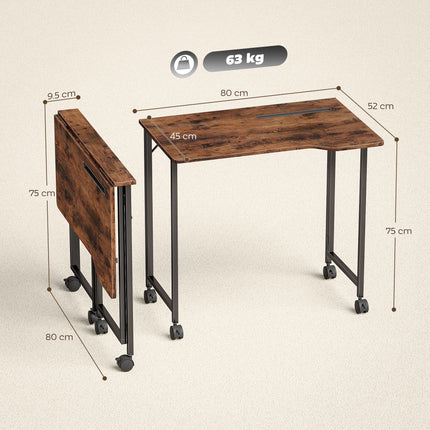 Folding Small Desk on Wheels - Rustic Brown