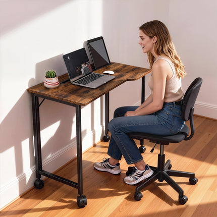 Folding Small Desk on Wheels - Rustic Brown