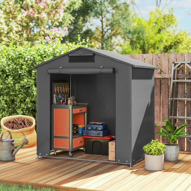 6 x 4 ft Outdoor Garden Storage Shed, Waterproof Bike Tent with Vent and Roll-Up