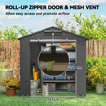 6 x 4 ft Outdoor Garden Storage Shed, Waterproof Bike Tent with Vent and Roll-Up