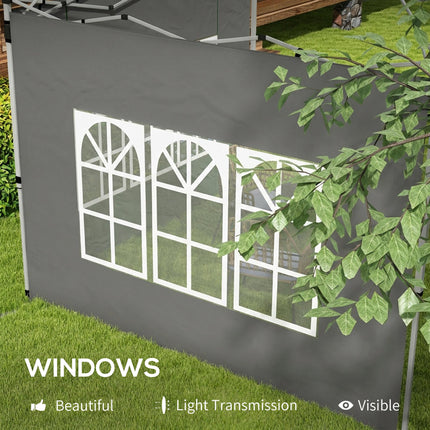 Gazebo Side Panels, Sides Replacement with Window for 3x3(m) or 3x4m Pop Up Gazebo, 2 Pack, Dark Grey