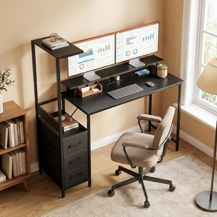 147cm Gaming Desk with Charging Station and Monitor Stand, Computer Table for Home Office with RGB Lights, Black