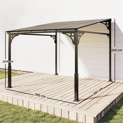3 x 2.87 m Metal Lean-to Pergola, Wall-Mounted Hardtop Garden Pergola with Polyc