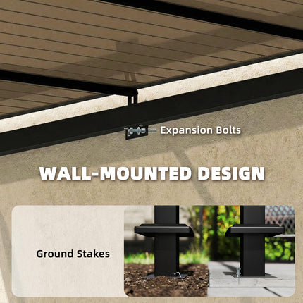 3 x 2.87 m Metal Lean-to Pergola, Wall-Mounted Hardtop Garden Pergola with Polyc
