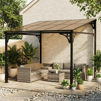 3 x 2.87 m Metal Lean-to Pergola, Wall-Mounted Hardtop Garden Pergola with Polyc