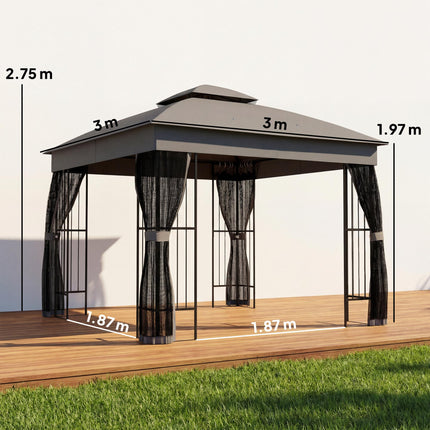 3 x 3 m Outdoor Garden Gazebo with Post Shelves, UPF50+ Double¬†Roof Patio Perma