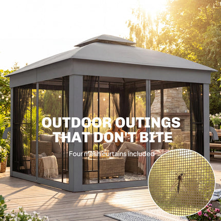 3 x 3 m Outdoor Garden Gazebo with Post Shelves, UPF50+ Double¬†Roof Patio Perma