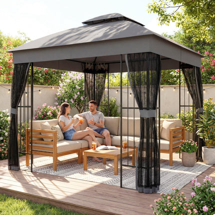 3 x 3 m Outdoor Garden Gazebo with Post Shelves, UPF50+ Double¬†Roof Patio Perma
