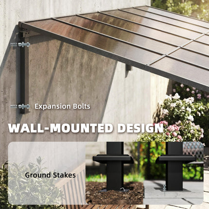 3.4 x 3 m Metal Lean-to Pergola, Wall-Mounted Garden Pergola with Polycarbonate