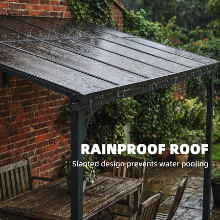 3.4 x 3 m Metal Lean-to Pergola, Wall-Mounted Garden Pergola with Polycarbonate