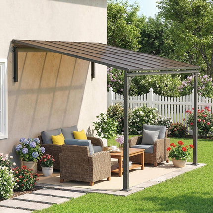 3.4 x 3 m Metal Lean-to Pergola, Wall-Mounted Garden Pergola with Polycarbonate