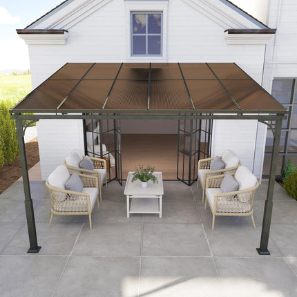 3.4 x 3 m Metal Lean-to Pergola, Wall-Mounted Garden Pergola with Polycarbonate