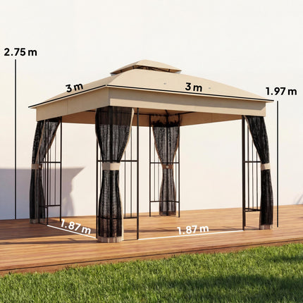 3 x 3 m Outdoor Garden Gazebo with Post Shelves, UPF50+ Double¬†Roof Patio Perma