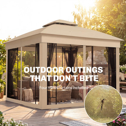 3 x 3 m Outdoor Garden Gazebo with Post Shelves, UPF50+ Double¬†Roof Patio Perma