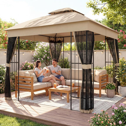 3 x 3 m Outdoor Garden Gazebo with Post Shelves, UPF50+ Double¬†Roof Patio Perma