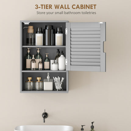 Bathroom Cabinet, Wall Mounted Storage Cabinet with Adjustable Shelves, 40 x 20 x 60 cm, Grey