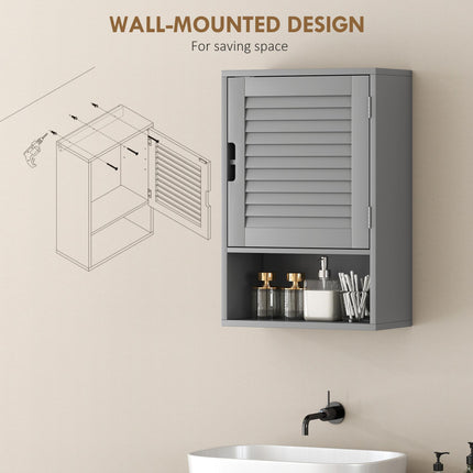 Bathroom Cabinet, Wall Mounted Storage Cabinet with Adjustable Shelves, 40 x 20 x 60 cm, Grey