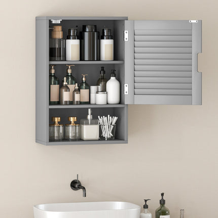 Bathroom Cabinet, Wall Mounted Storage Cabinet with Adjustable Shelves, 40 x 20 x 60 cm, Grey