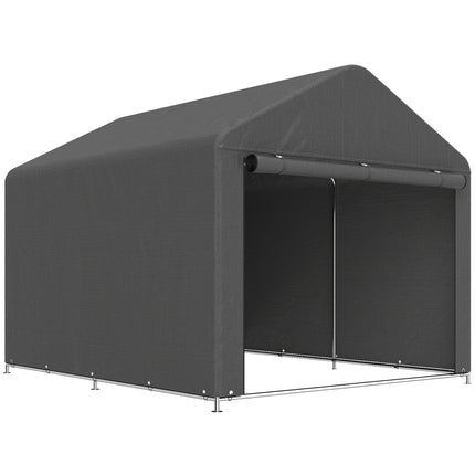 Outsunny 6.6 x 7.8ft Outdoor Garden Storage Shed, Waterproof Bike Tent with Roll-up Zipper Door, Galvanised Metal Frame, Portable Shed Shelter Carport for Motorcycle Garden Tools, Dark Grey