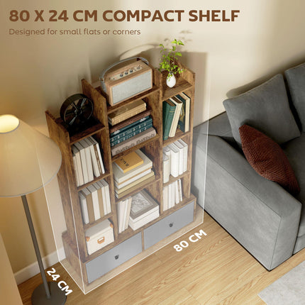 12 Shelf Storage Unit, with Drawers - Brown