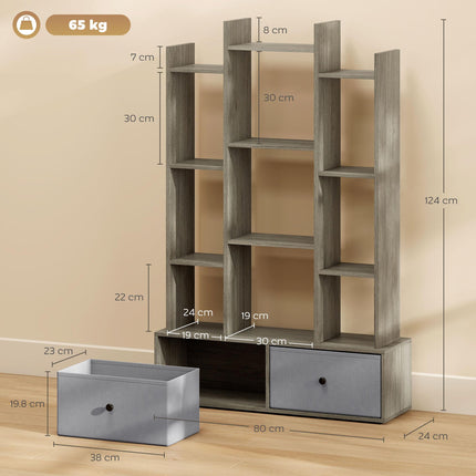 12 Shelf Storage Unit, with Drawers - Graphite Wood Effect
