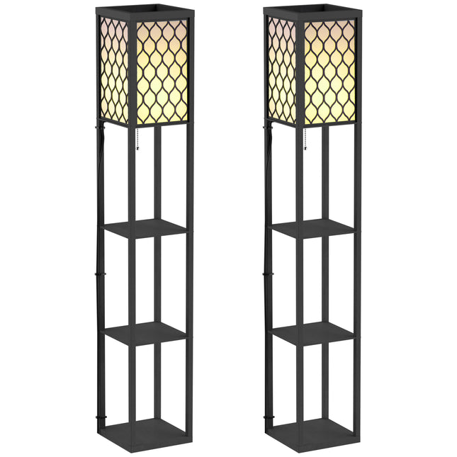 Three-Shelf Standing Lamps Set of 2 - Black