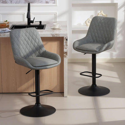 Set of Two Faux Leather Retro Bar Stools - Light Grey