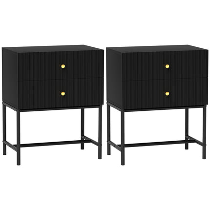 Elegant Two-Drawer Bedside Table Set of 2 - Black