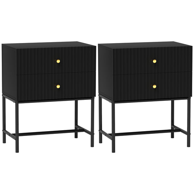Elegant Two-Drawer Bedside Table Set of 2 - Black