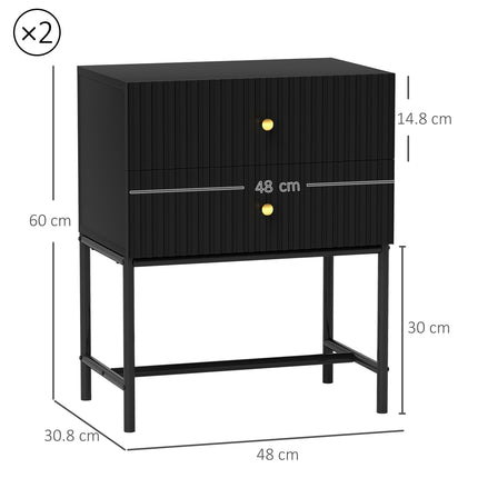 Elegant Two-Drawer Bedside Table Set of 2 - Black