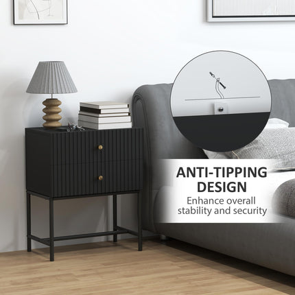 Elegant Two-Drawer Bedside Table Set of 2 - Black