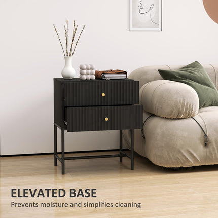 Elegant Two-Drawer Bedside Table Set of 2 - Black