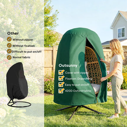 190 x Φ128cm Hanging Egg Chair Furniture Cover - Green