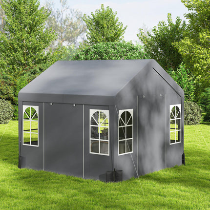 3 x 3 m Party Tent, Outdoor Canopy Tent Shelter with Removable Sidewalls, 4 Zipped Doors, for Parties, Wedding, Grey